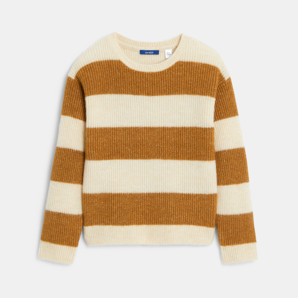 كنزة مخطّطة مضلّعة باللون البني للفتيات